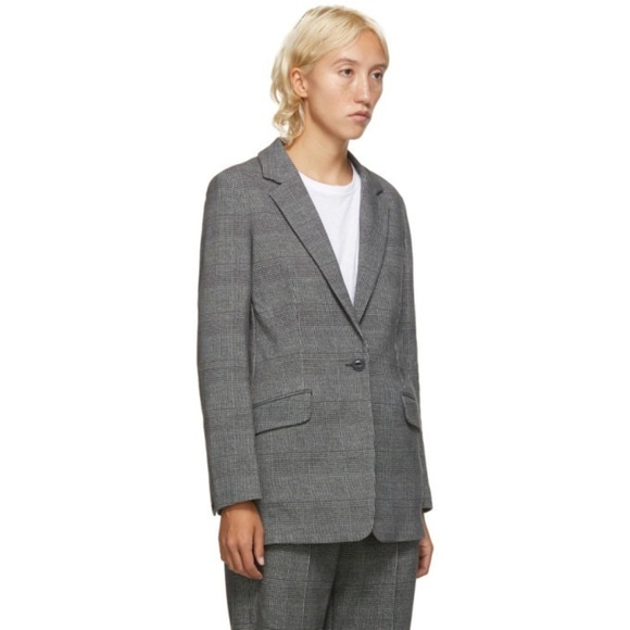 Rag & Bone Ames Gray Plaid Blazer Cotton Stretch Single Button size 16 - Picture 2 of 13
